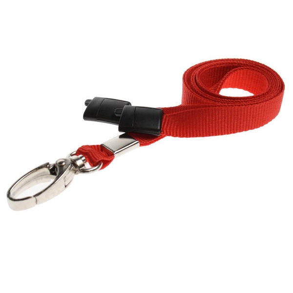 Billede af Rød Lanyard / Halssnor / Keyhanger / Nøglesnor / Halsrem 10 mm med metal karabinhage. 100% polyester. Breakaway / break-away. 60270565